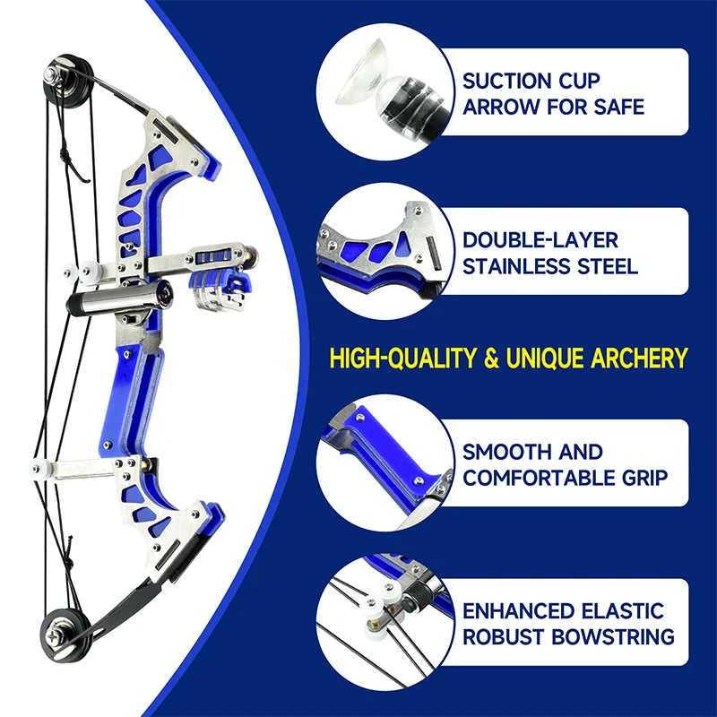 Un arco de tiro con arco azul y plateado con un mango