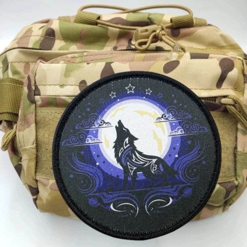 Parche táctico impreso "luna y lobo", insignia de moral militar, parches con gancho, ropa, mochila, accesorios, pegatinas - imagen 3