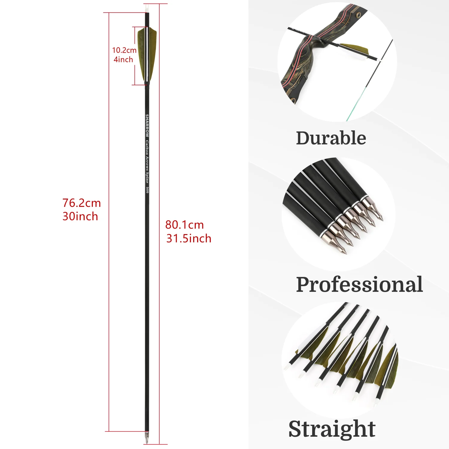12 Uds Spine500 tiro con arco flecha de carbono 30 "para arco tiro al aire libre práctica de objetivo caza 100 puntos de flecha roscados de grano - imagen 2