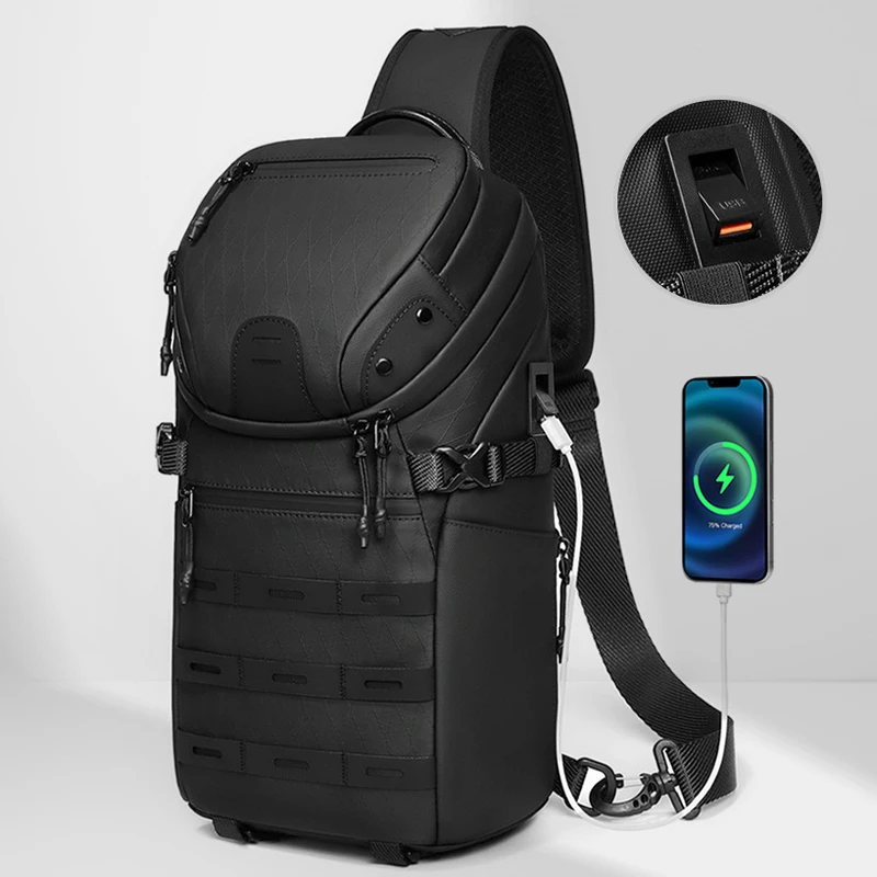 Bolsa de pecho táctica USB MOLLE – riñonera cruzada para hombre - imagen 2