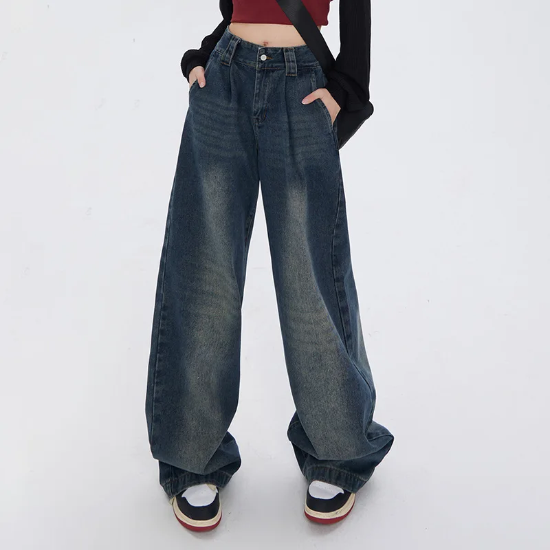 Pantalones vaqueros holgados de cintura alta para mujer, pantalón informal de pierna ancha, ropa de calle Vintage, Y2K, Harajuku, novedad