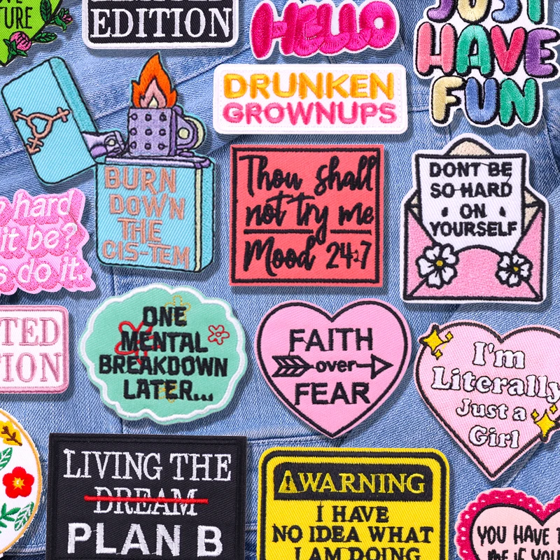Parches bordados con eslogan de letras DIY, parche para coser bordado, parches para planchar para ropa, sombreros, mochila, chaquetas, insignias, pegatinas - imagen 2
