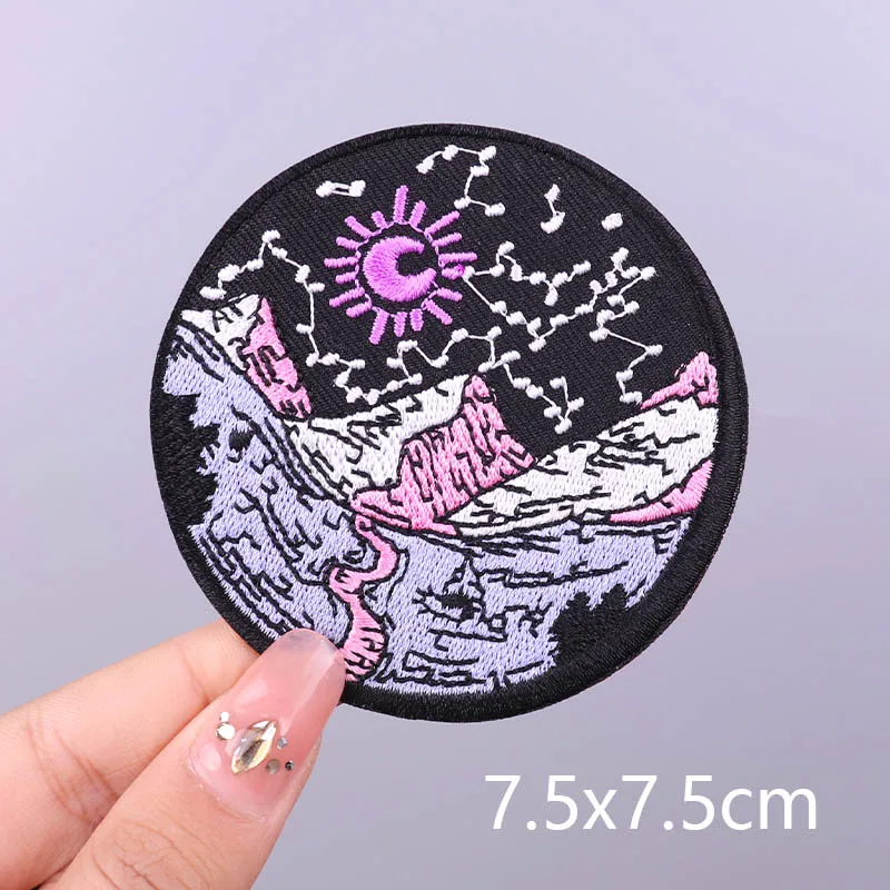Parche de naturaleza para planchar en la ropa, Parche de montaña para ropa, parches bordados de Río para ropa, insignias de rayas DIY - imagen 5