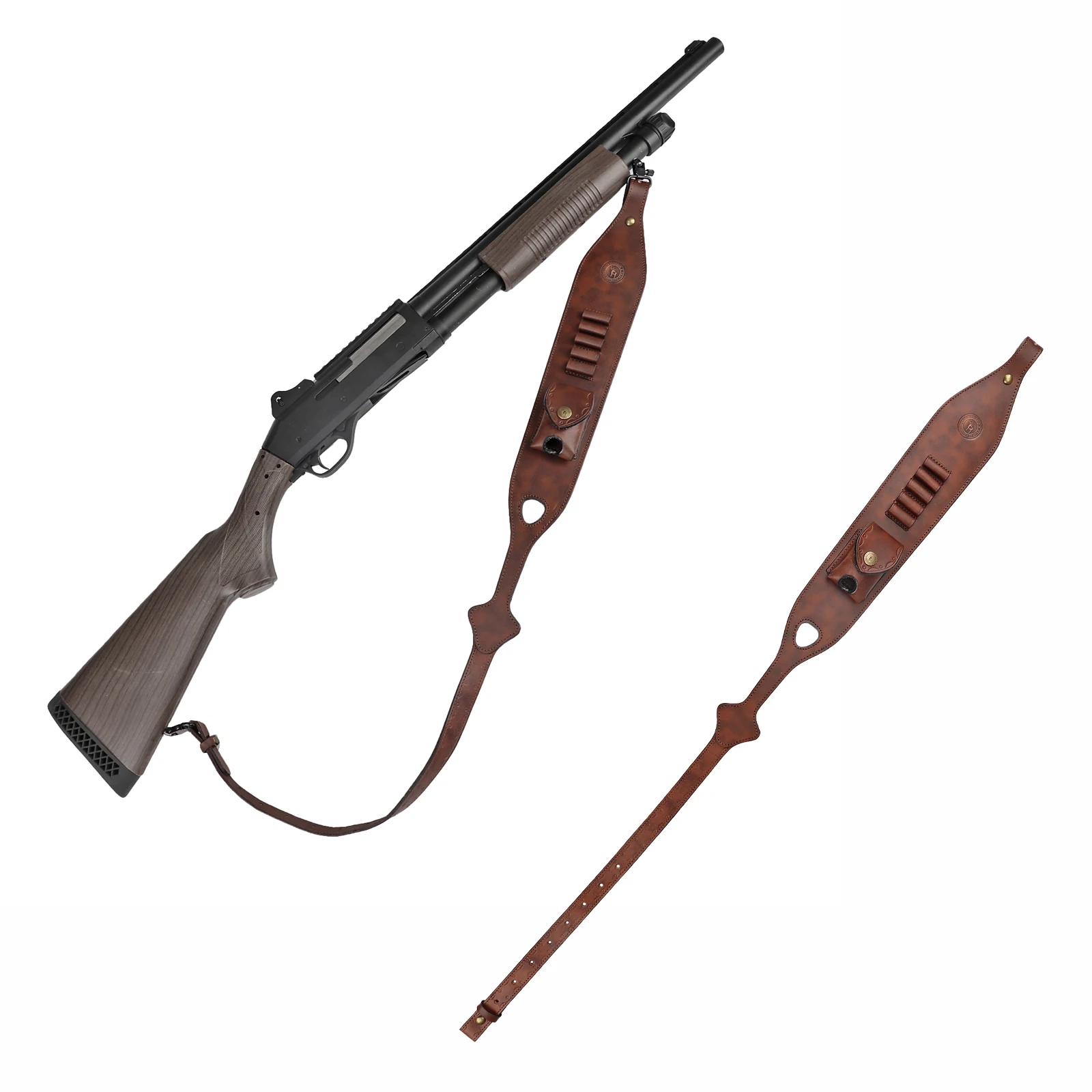 Tourbon Retro cuero Rifle Sling Gun correa de hombro con cartuchos soporte de munición pequeño bolsillo giratorios tiro caza marrón - imagen 2