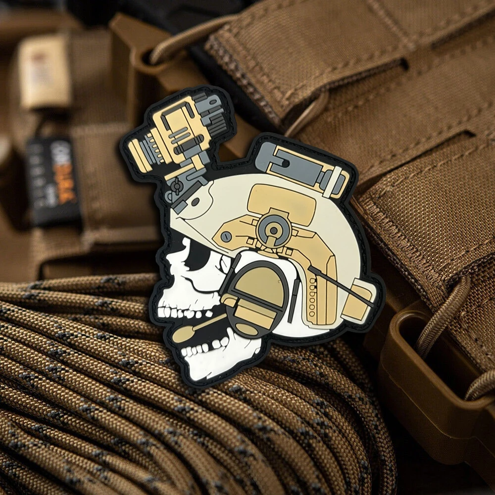 Parche "dispositivo de visión nocturna de calavera", insignia de moral táctica, parches de gancho y bucle de PVC para ropa, mochila, pegatina decorativa militar