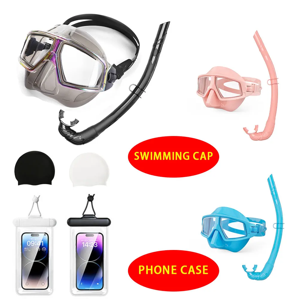Máscara de buceo profesional, conjunto de snorkel, equipo de snorkel para adultos, Kit de snorkel de natación + bolsa impermeable para teléfono + gorro de natación de regalo