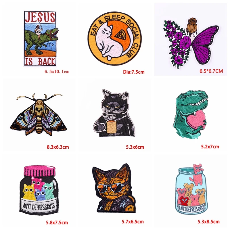 Parche bordado de gato de dibujos animados/Tarot, parches para planchar chaquetas, apliques de animales para ropa, costura bordada, bricolaje, 10 unids/lote - imagen 3