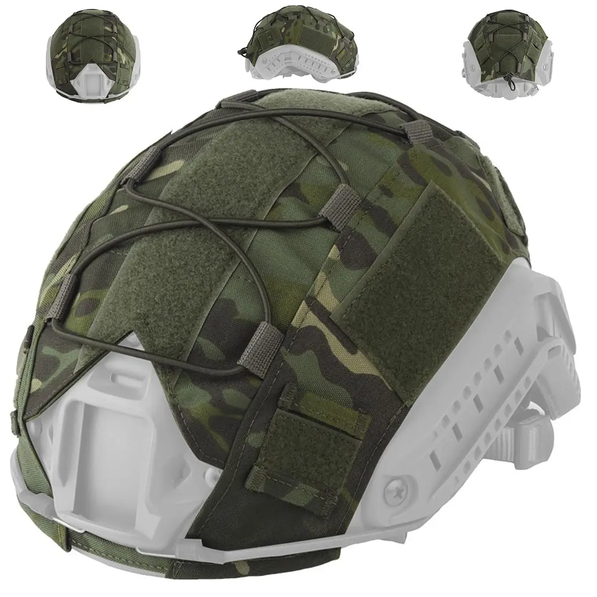 Cubierta táctica para casco rápido Airsoft, cubierta ligera y duradera para casco de camuflaje con cordón de ajuste para caza y Paintball