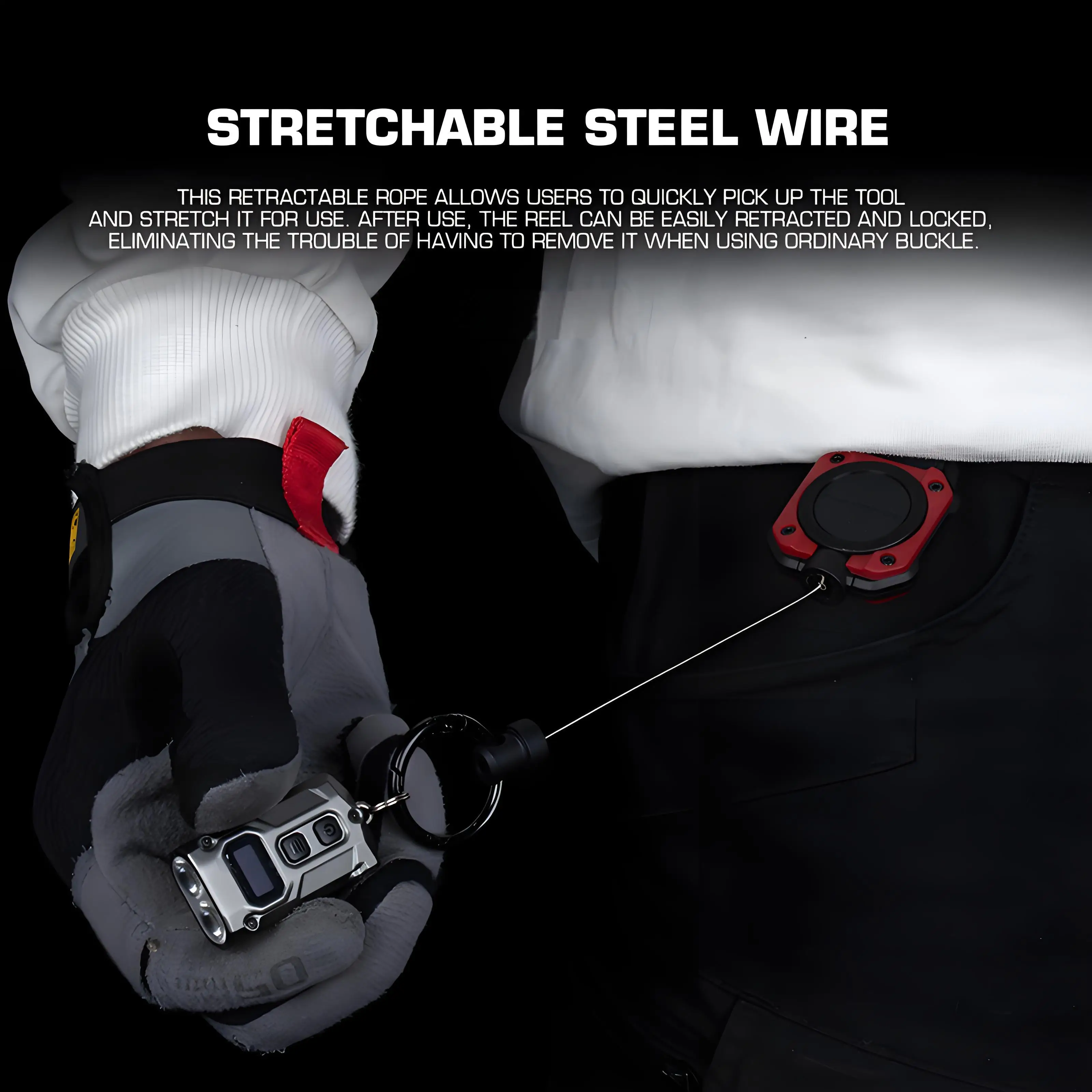 Llavero Cordón retráctil magnético Cuerda de alambre de acero telescópica con gancho de liberación rápida Molle Tactics Gear Knives Keys - imagen 4