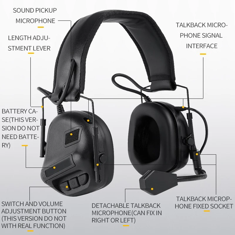 Auriculares militares tácticos sin sonido, versión de reducción de ruido, uso de cabeza, auriculares de tiro Airsoft para caza - imagen 5