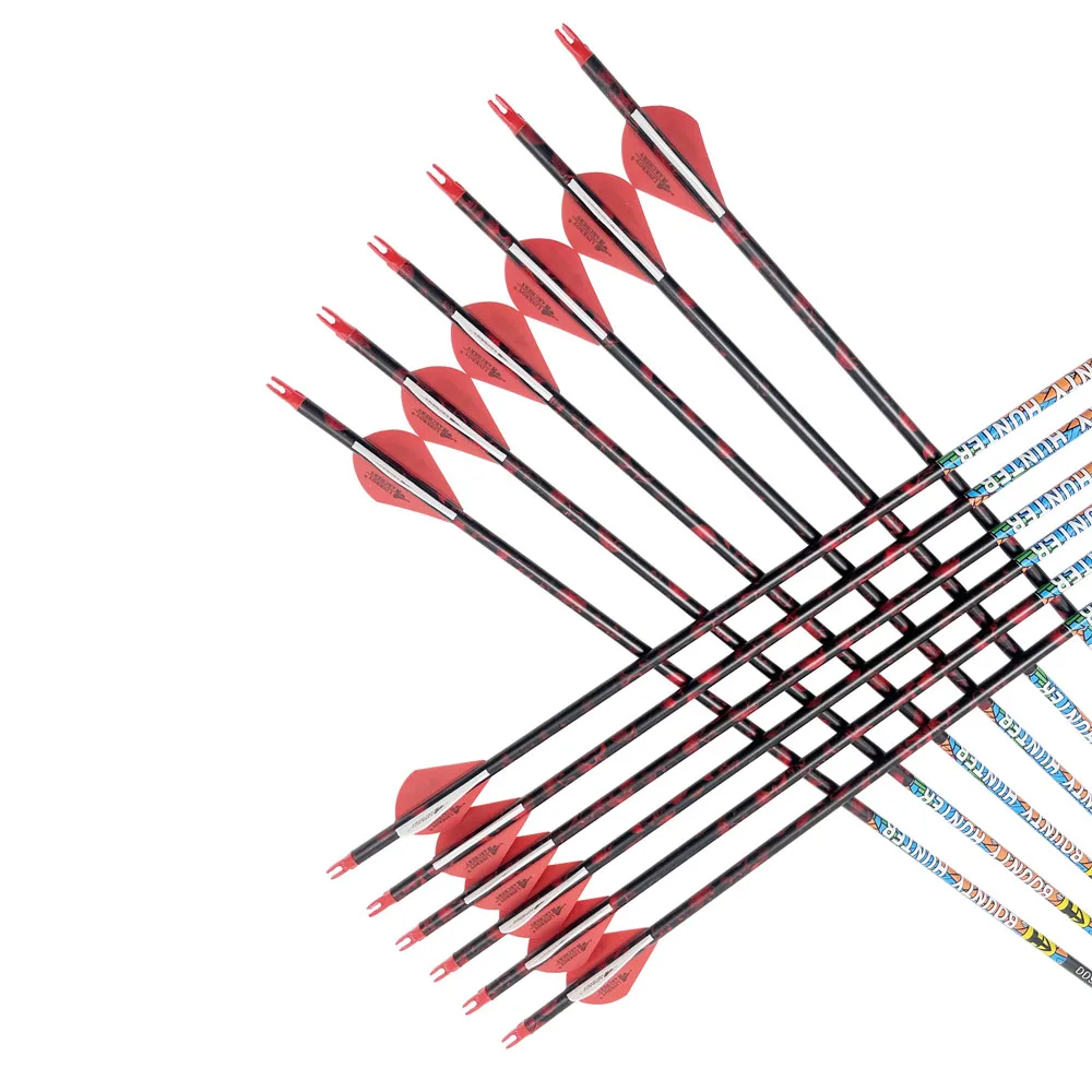 Flecha de carbono puro para tiro con arco, Spine300-800 de 30/32 pulgadas y 6,2mm con paletas de plástico de 2 pulgadas para caza con arco compuesto/recupero, 12 Uds. - imagen 5
