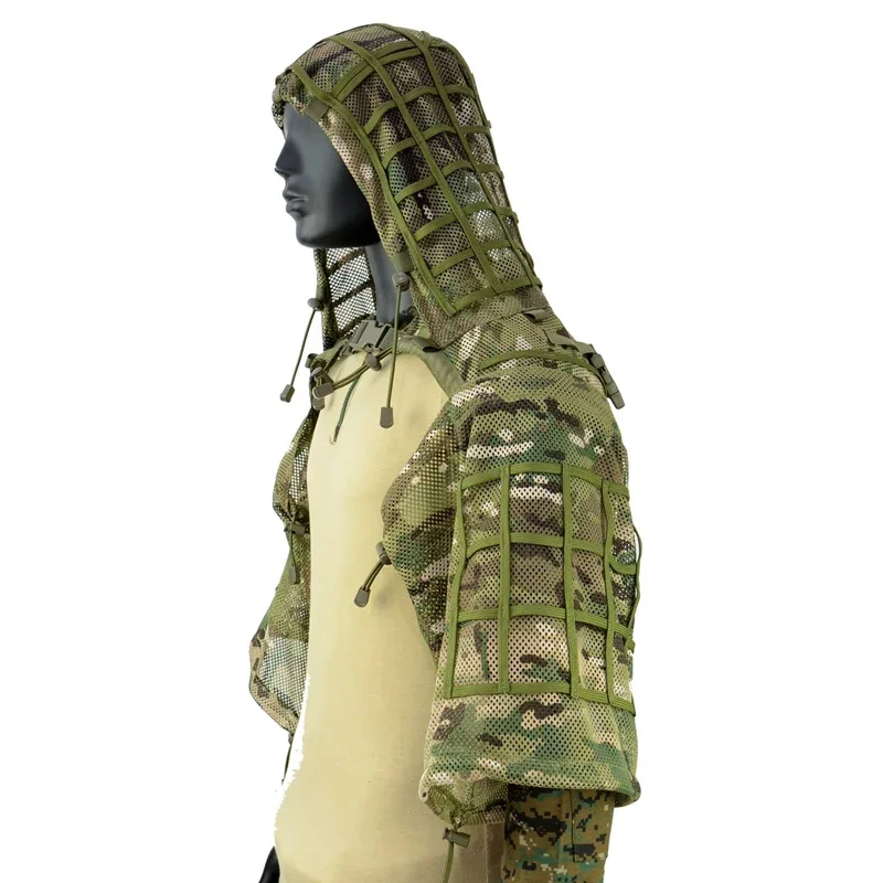 Traje de francotirador Ghillie de malla Airsoft, capucha de Viper, tiro táctico, traje Ghillie 3D, tela Ripstop de caza, abrigo transpirable, traje, equipo - imagen 3