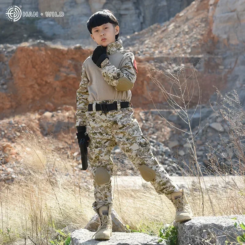 Uniforme táctico para niños, conjuntos de ropa de caza, chaquetas de senderismo de camuflaje Airsoft para niños, conjuntos de deportes al aire libre - imagen 2