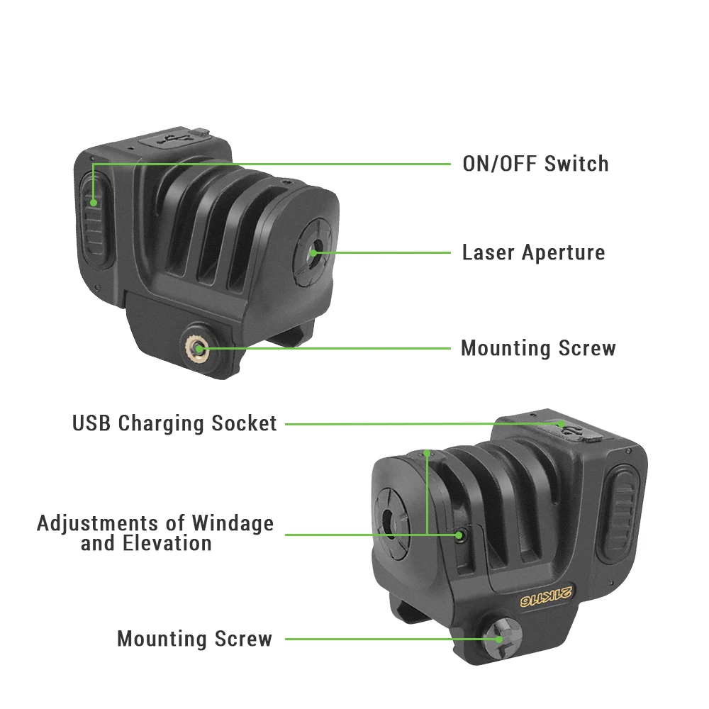 Linterna táctica 5mw rojo verde azul láser recargable arma compacta luz para riel Picatinny de 20mm - imagen 4