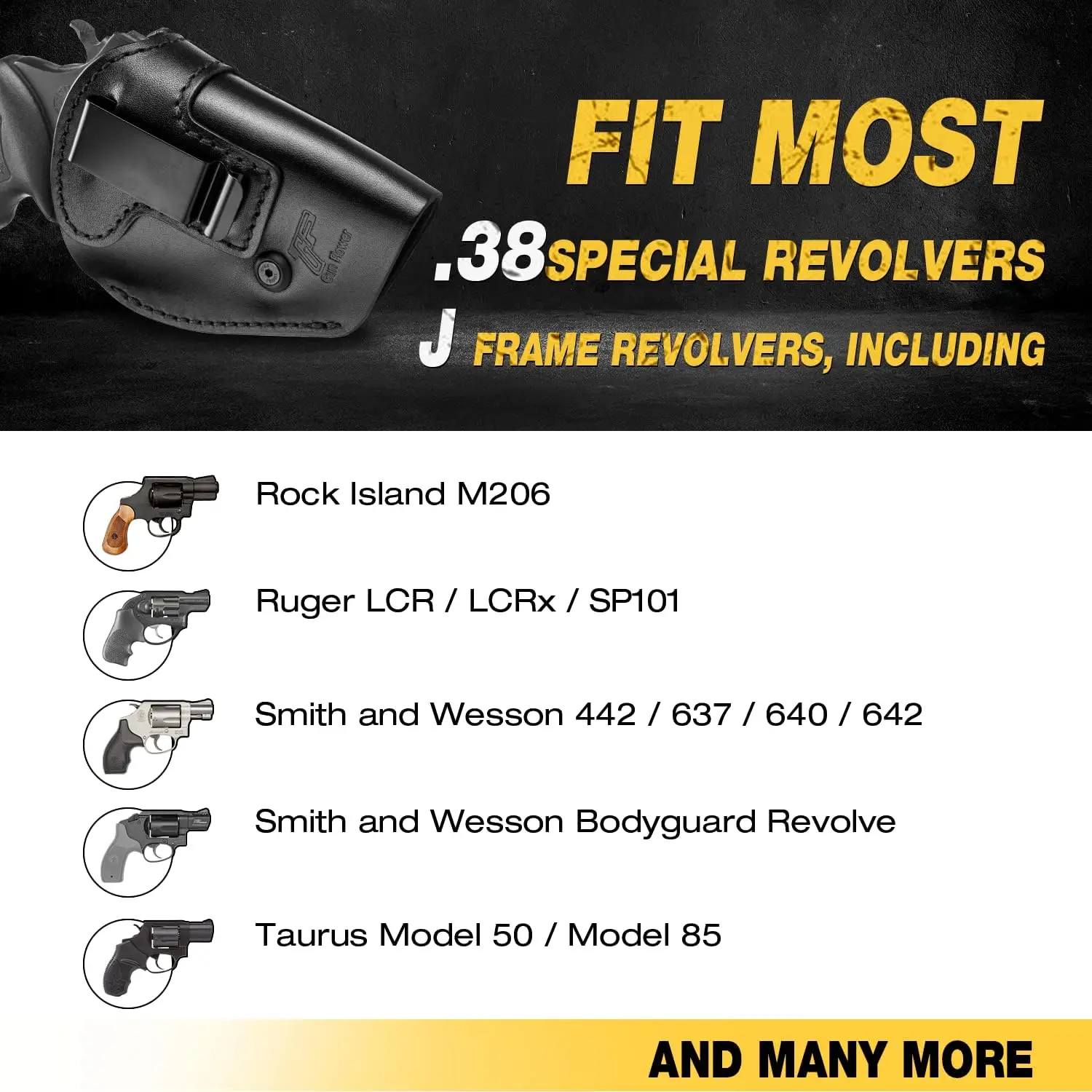 Funda de cuero hecha a mano, se adapta a la mayoría de los revólveres con marco J y la mayoría de los Revólveres especiales.38 Ruger LCR, S&W 442/642, transporte interior de cintura - imagen 2