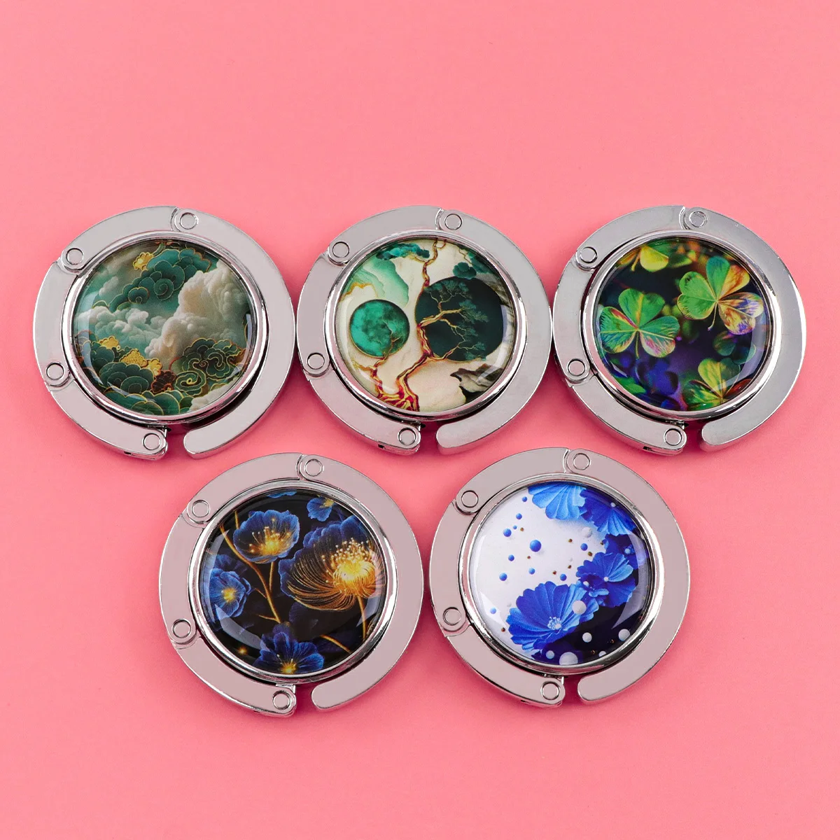 Ganchos para bolsos de flores, soportes plegables de Metal para bolsas de mesa, perchas portátiles para monedero, accesorios de piezas de moda, ganchos antideslizantes - imagen 4