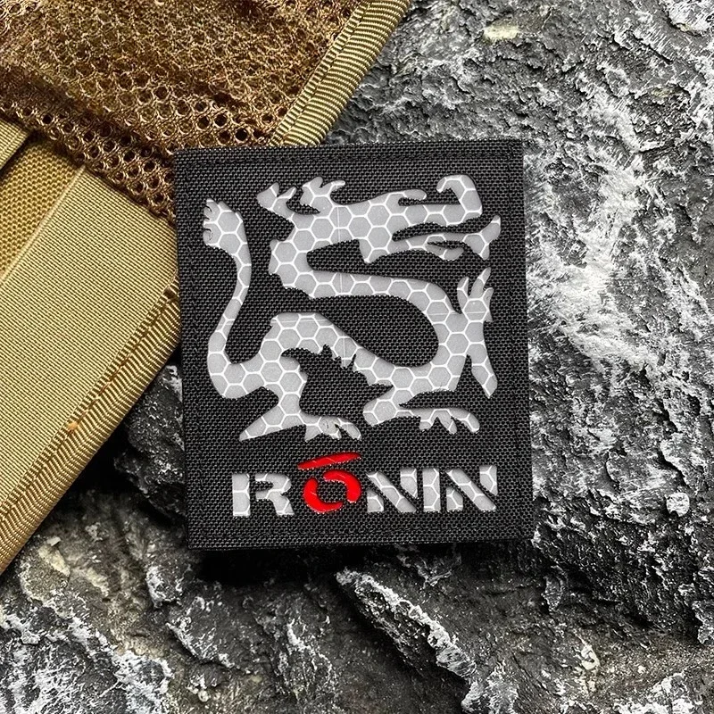Insignia de moral con logotipo de dragón Ronin, parches de gancho y bucle, parche reflectante para ropa, brazalete, mochila de dragón negro, pegatinas tácticas - imagen 2