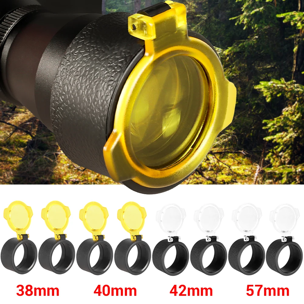 Cubierta de lente de alcance de Rifle, Protector abatible hacia arriba, tapa de protección óptica, tapa de lente objetivo de 38mm/40mm/42mm/57mm para caza