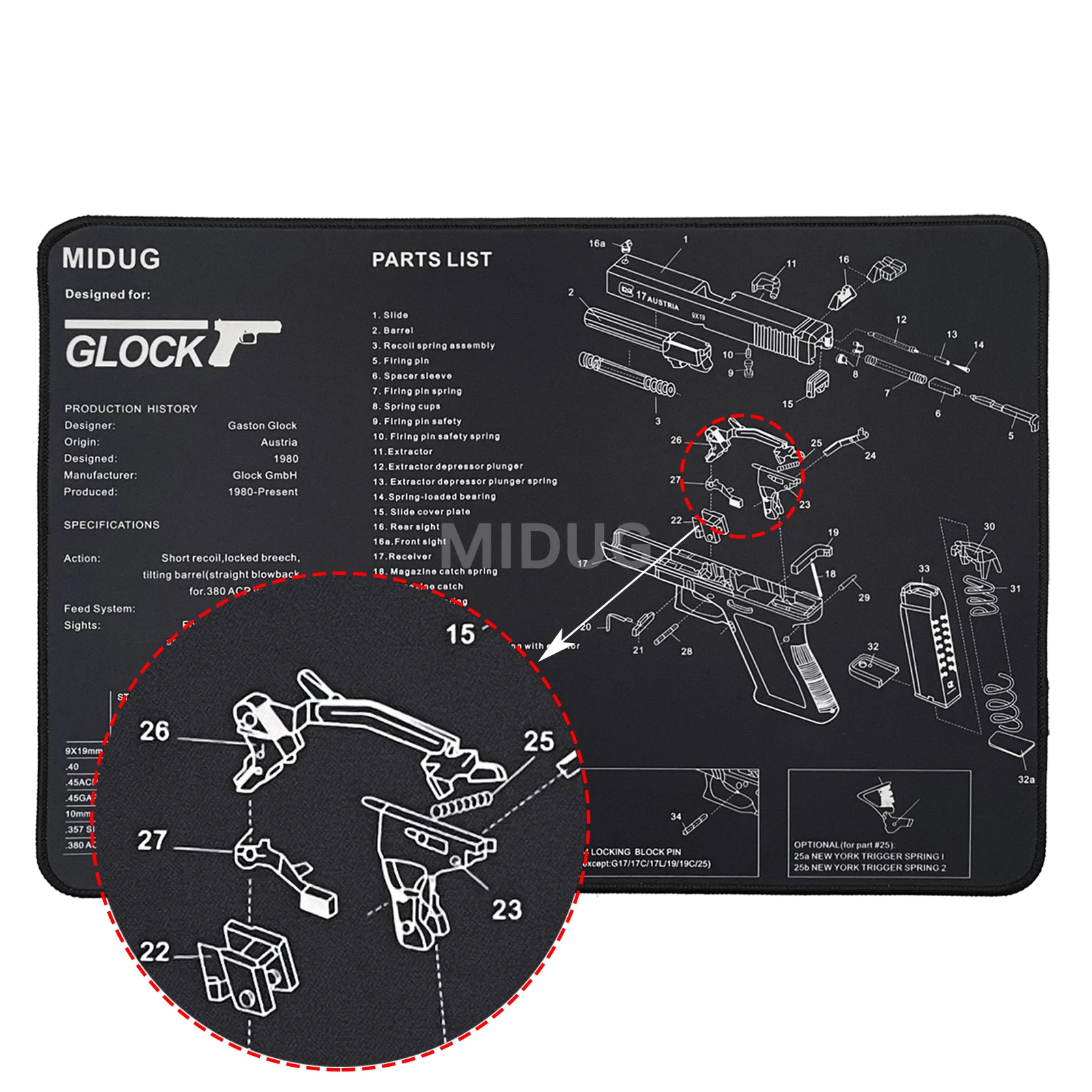 Alfombrilla de limpieza para pistola de 5mm, alfombrilla de ratón, alfombrilla de goma para escopeta AR-15 Remington 870, pistola 1911 GLOCK M & P, incluye lista de piezas - imagen 4