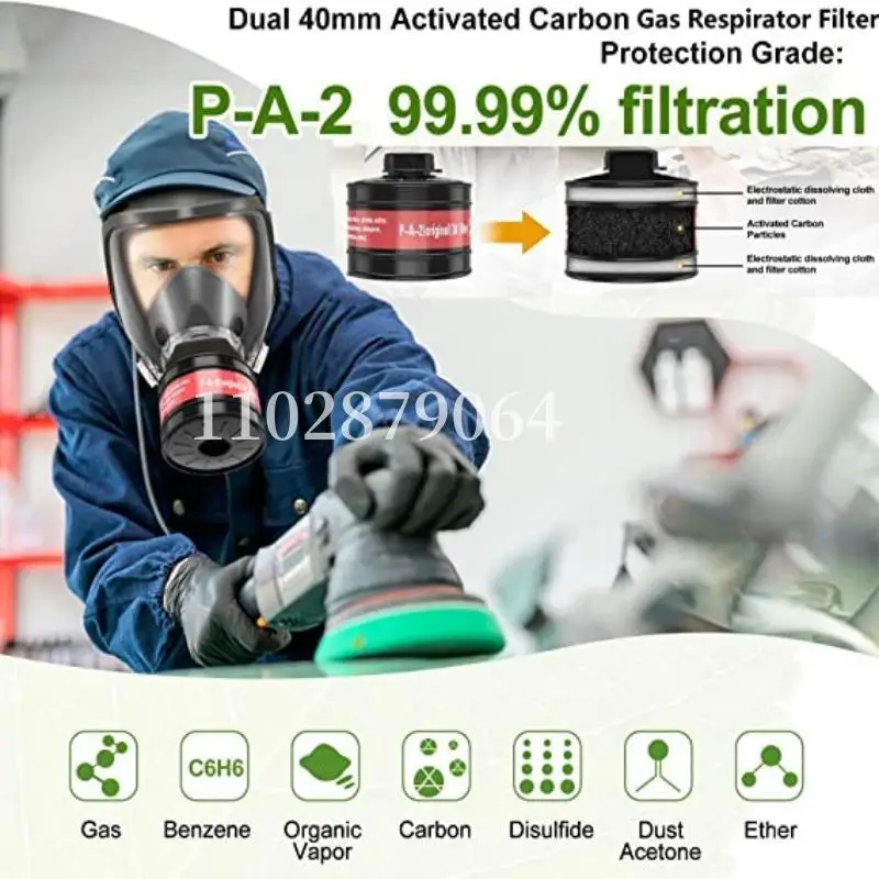 Respirador de cara completa - mascarilla con recipiente de filtro de gas de 40 mm para gases industriales, químicos, pulido, soldadura, pulverización Máscara de gas - imagen 5