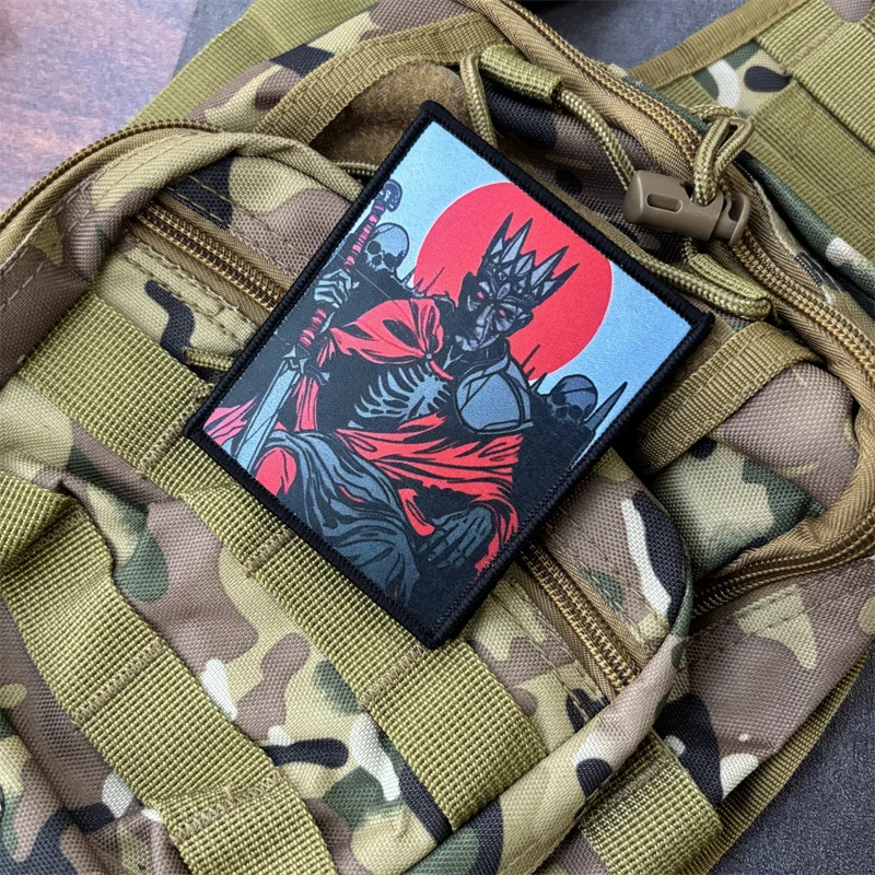 Parche estampado de rey esqueleto, insignia de moral táctica, parche militar con gancho, accesorios para mochila, pegatinas para ropa