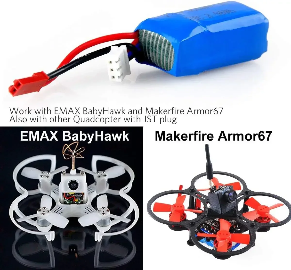 Batería LiPo 7,4 V 400mAh 2S 30C con enchufe JST para vehículo aéreo de cuatro ejes DM007, cuadricóptero Micro Dron de carreras con visión en primera persona - imagen 5