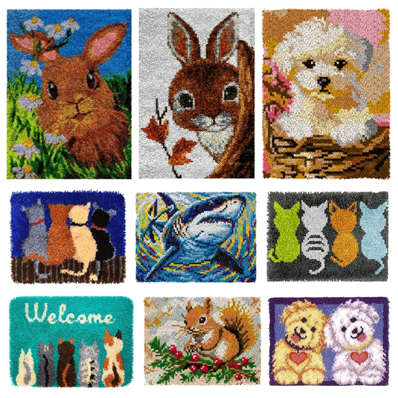 Nuevo Kit de alfombra con gancho de pestillo de animales, Kit de fabricación de alfombras, juego de alfombras bordadas para principiantes, herramienta de fabricación de alfombras, costura precortada, ganchillo