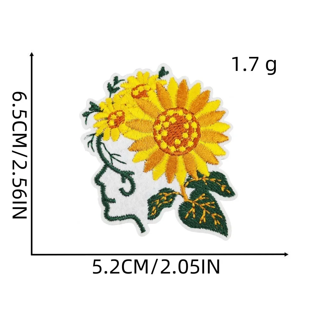 Nuevo parche para planchar serie verde patrón de moda dibujos animados girasol sonriente tela de girasol bordado accesorios de ropa insignia - imagen 4
