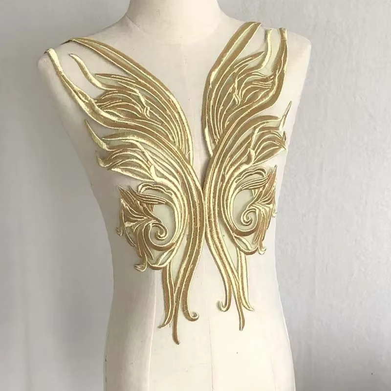 Aplique bordado flores hilo dorado – Encaje para vestido novia - imagen 2