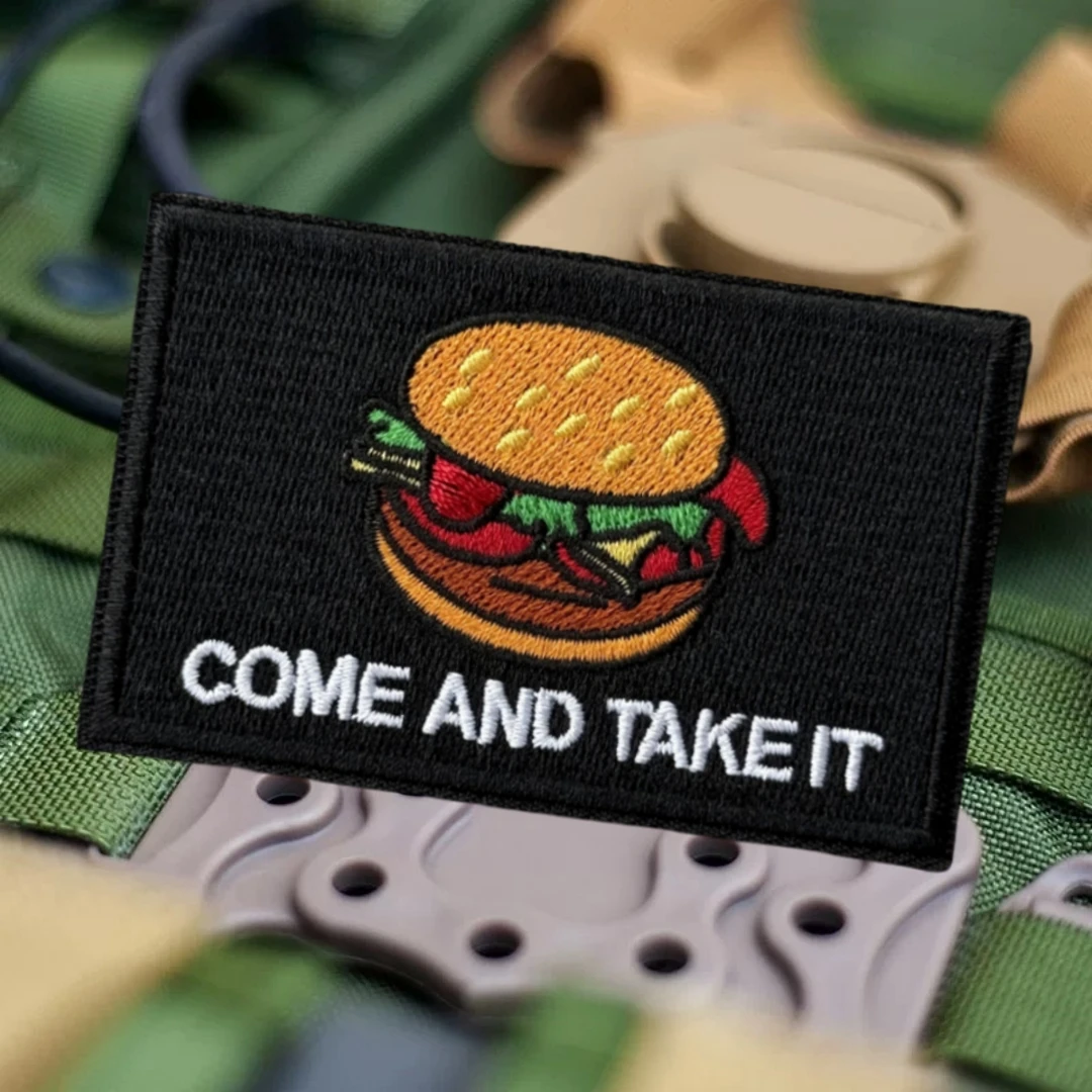 Parche táctico "Come and Take It", parche táctico de moral de hamburguesa, parches de gancho y bucle bordados del ejército militar para ropa, pegatina para mochila - imagen 3