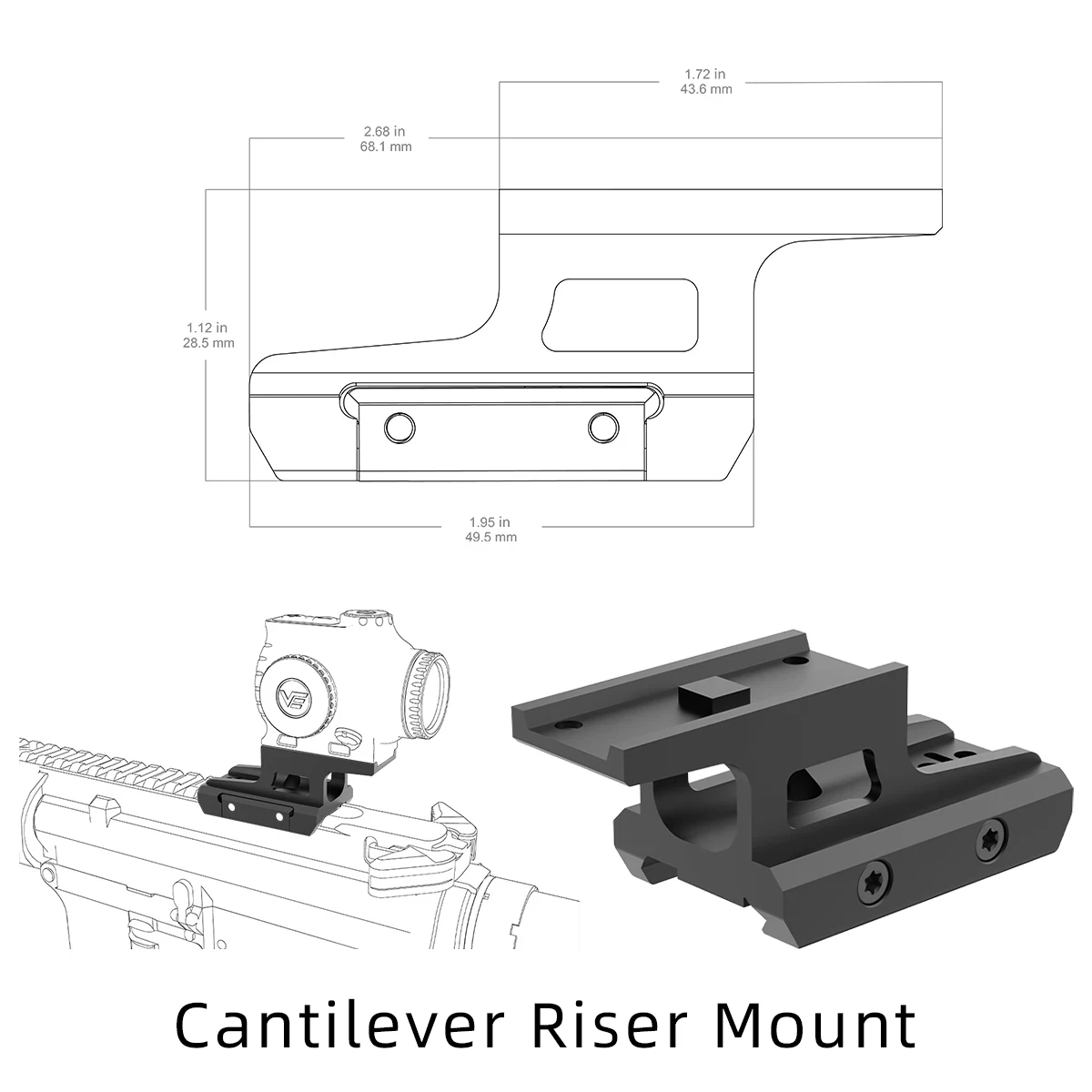 Montura Offset Picatinny Vector Optics Low/Riser/ para Mira de Punto Rojo Compatible con T1/T2, para las Series Paragon Prism, Maverick y Scrapper - imagen 2