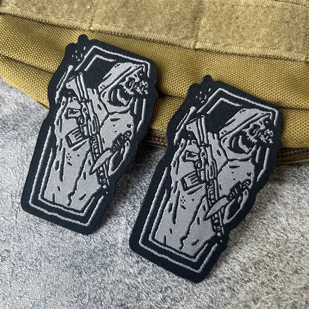 Parche de insignia de moral de esqueleto de niebla, emblema militar, brazalete táctico, gancho bordado y bucle, ropa, mochila, accesorios, pegatinas