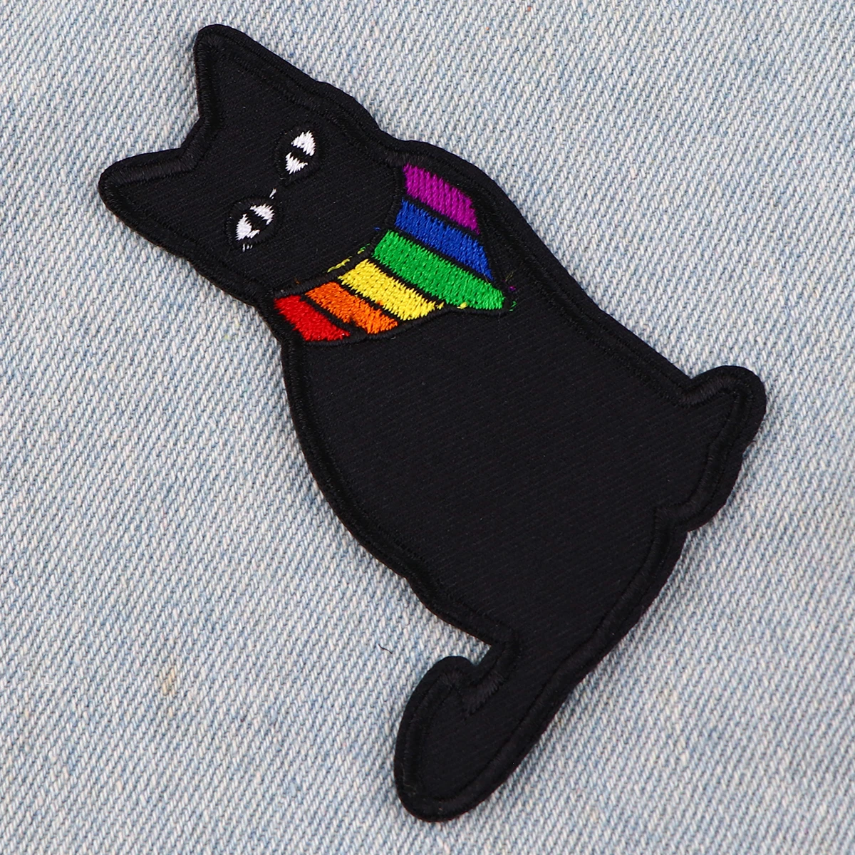 Parche bordado de gato negro para ropa, parches de arcoíris para chaquetas, pegatinas de costura DIY - imagen 3