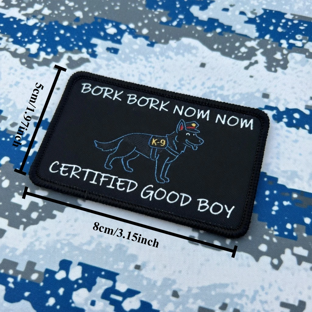 Parche táctico bordado Bork Nom Good Boy K9 para gancho y bucle
