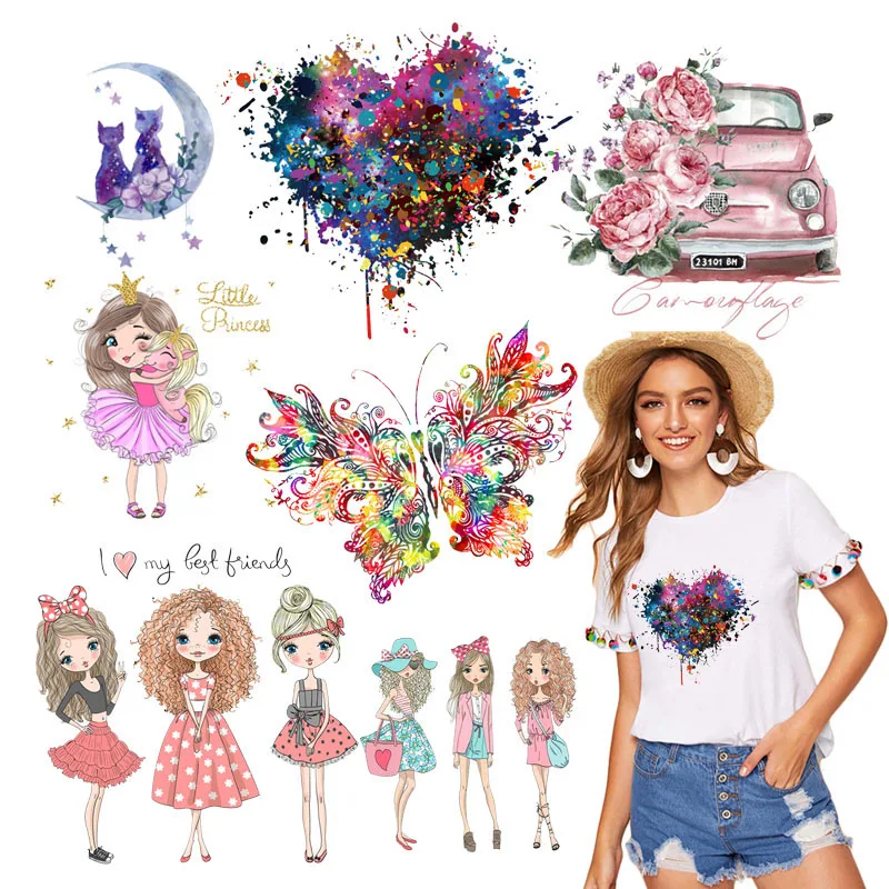 Transferencia de Calor térmica para ropa de niña, transferencia de mariposa para ropa, apliques de animales coloridos para planchar, lavables - imagen 2