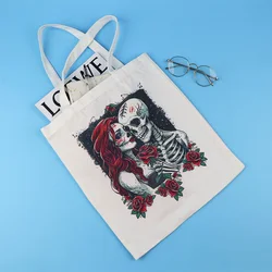 Bolso de pareja de esqueleto, bolsos de hombro para mujer, bolso de compras gótico, bolso de mano de lona informal de gran capacidad