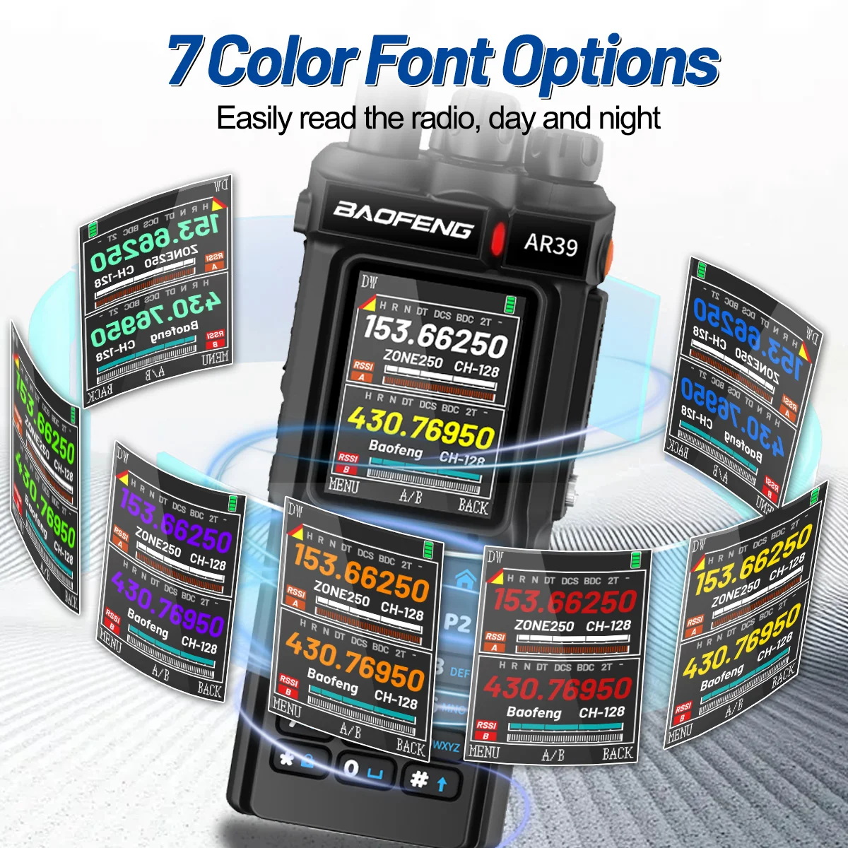 BAOFENG AR-39 Walkie Talkie de largo alcance multibanda 7 opciones de fuente de color con linterna AM/FM frecuencia de copia inalámbrica Radioaficionado - imagen 3