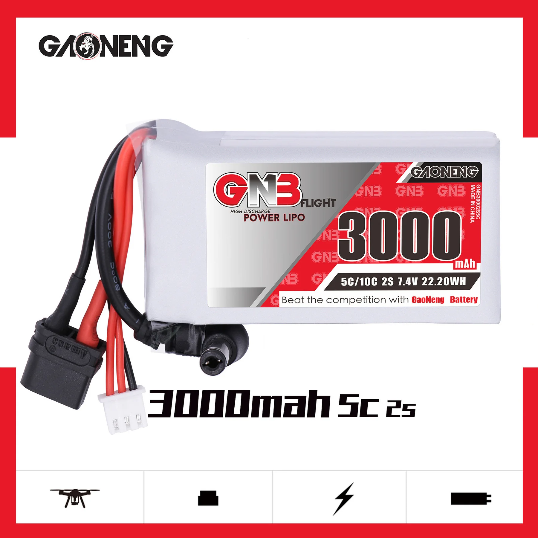 Batería Lipo GNB 2S 7,4 V 3000MAH 5C + cargador para gafas Fatshark Dominator Aomway FPV Drone Goggles 7,4 V batería recargable - imagen 2