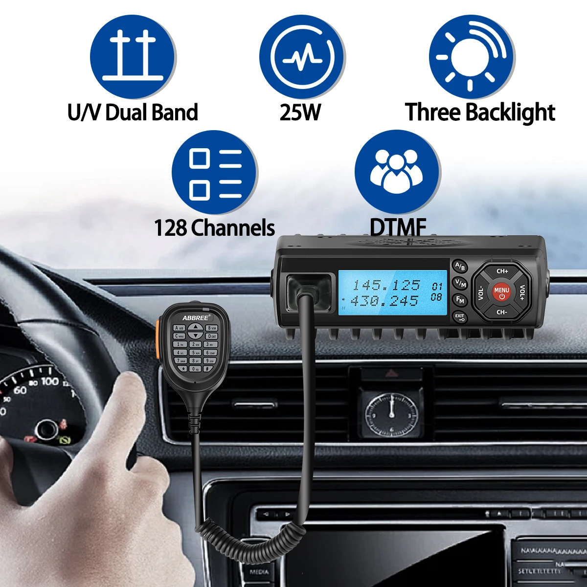 Walkie talkie móvil Abbree AR-218 doble banda VHF UHF DTMF