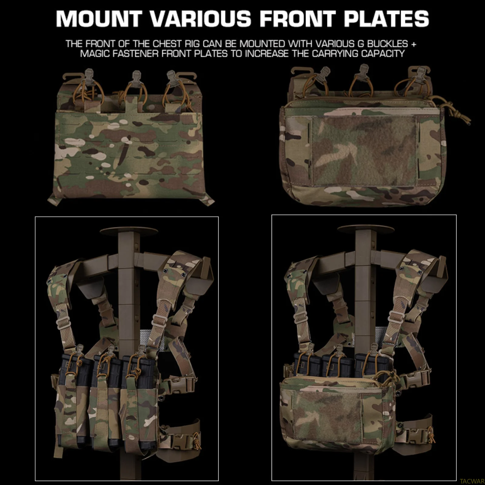 FC Chest Rig V2 Compatible con aletas delanteras, portador de panel frontal ligero para caza Airsoft - imagen 5