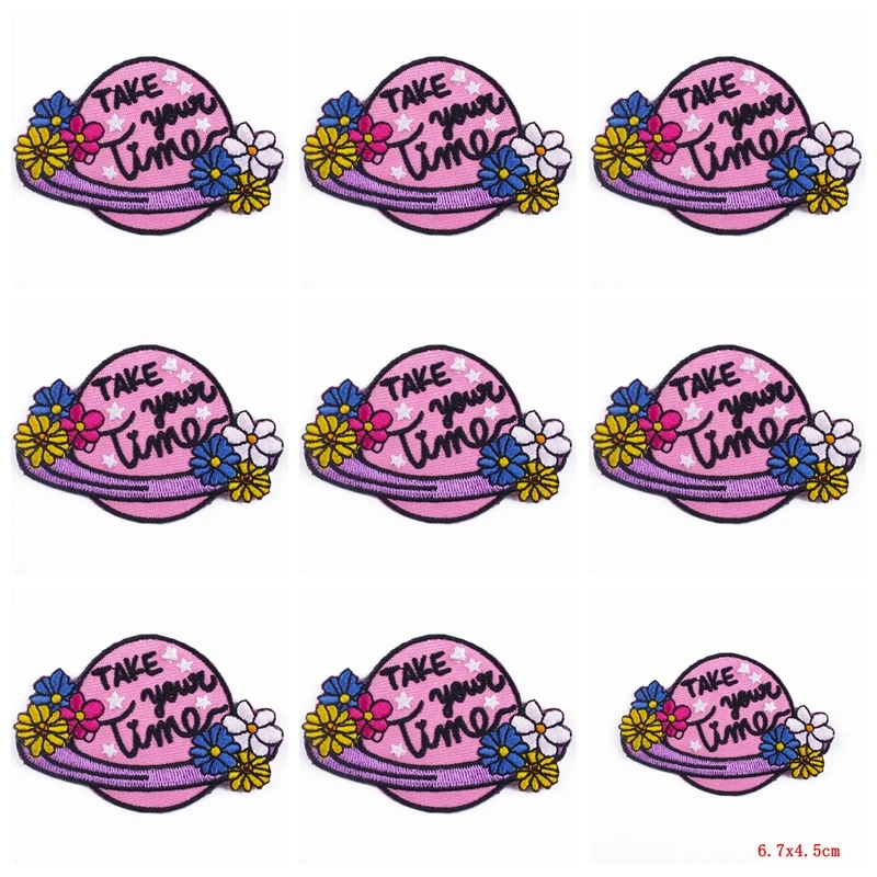 Parches bordados de Alien para ropa, parches termoadhesivos de rayas OVNI, insignias de planetas DIY en mochila, 10 unidades por lote - imagen 3