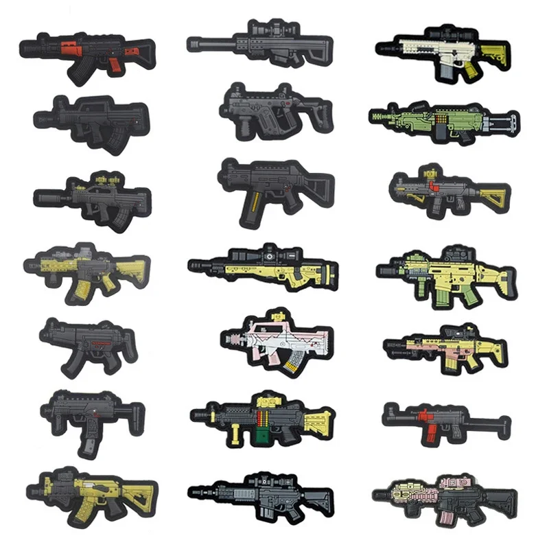 Mini parche de gancho de pistola de PVC personalizado, Rifle de francotirador 3D de goma, insignia de moral AK81 para casco de mochila táctica militar al aire libre