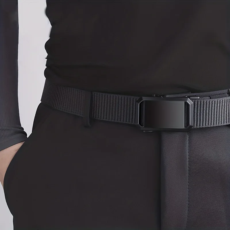 Cinturón táctico de nailon negro para hombre, hebilla de hierro automática de liberación rápida, ajuste cómodo de grado militar para ropa informal o al aire libre - imagen 2