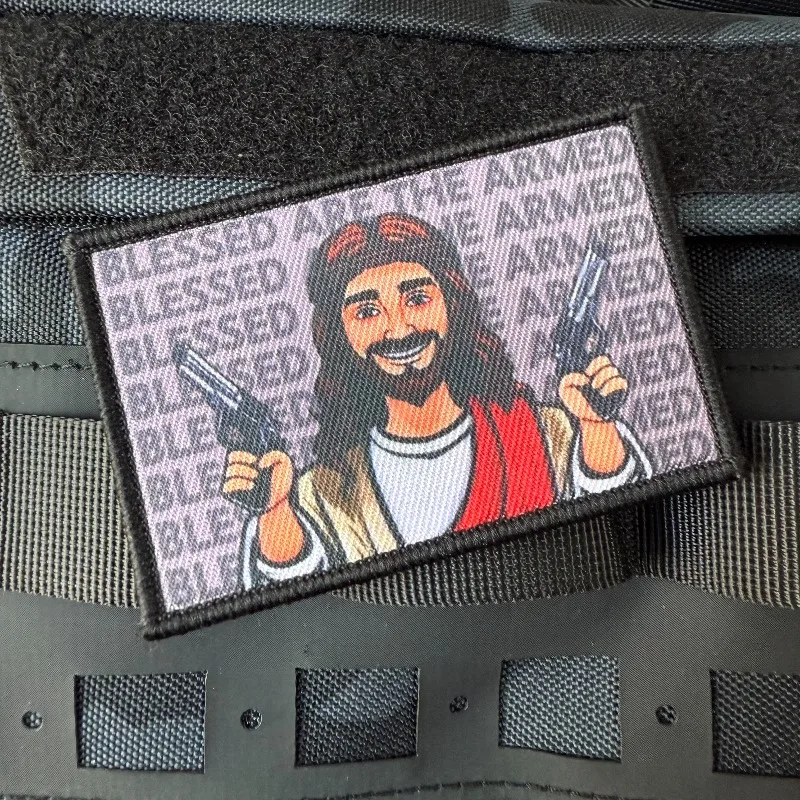 Parche de Jesús con armas, insignia de moral táctica, gancho y bucle, brazalete militar, pegatinas para mochila, accesorios de ropa DIY - imagen 2
