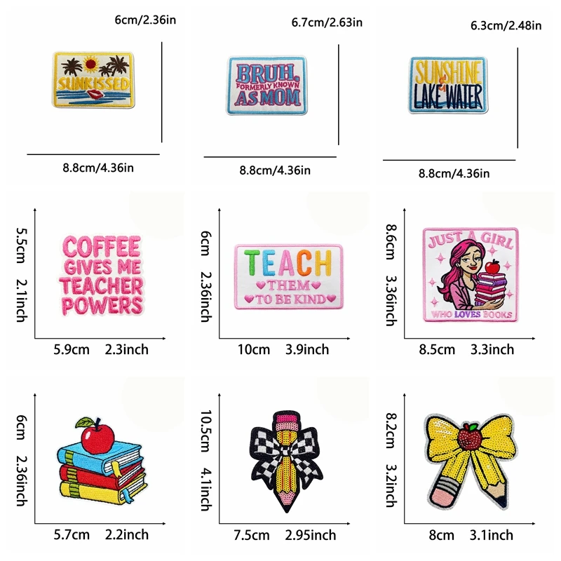 10 Uds. Venta al por mayor parche de dibujos animados arco lápiz parches bordados planchar en parches para ropa sombreros chaquetas DIY parche con eslogan de letras - imagen 2