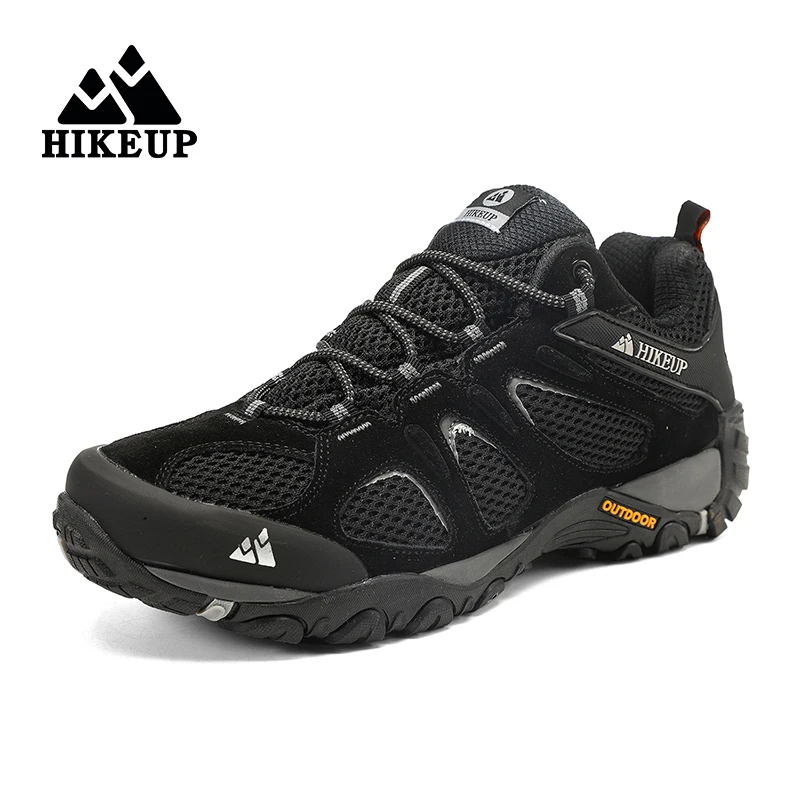 HIKEUP-zapatos de senderismo de cuero para hombre, calzado deportivo resistente al desgaste, con cordones, para escalada, Trekking y caza, novedad - imagen 2