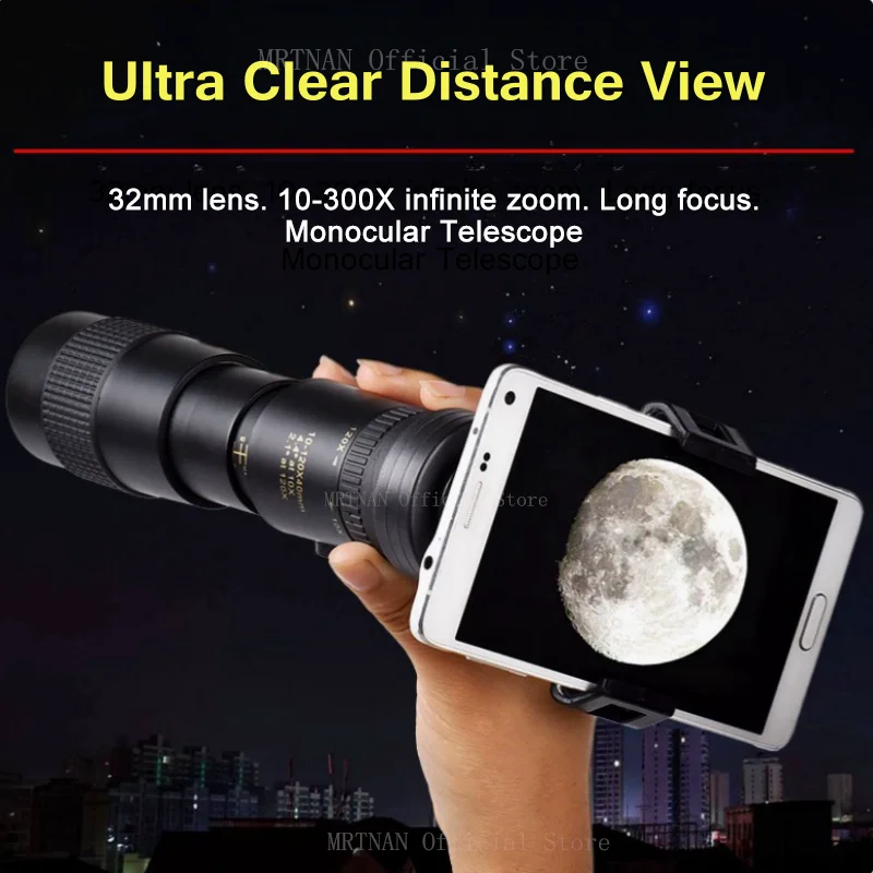 Telescopio Monocular 10-300x40 Mini telescopio con Zoom HD de alta potencia con clip para teléfono Telescopio con Zoom súper teleobjetivo caza Camping - imagen 2