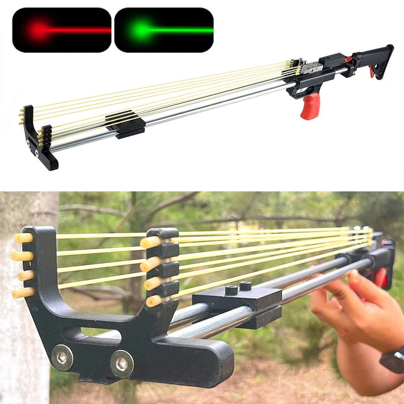 Tirachinas telescópico plegable, Catapulta de tiro de precisión de Metal, varilla larga remota, equipo de tiro de caza con puntería láser