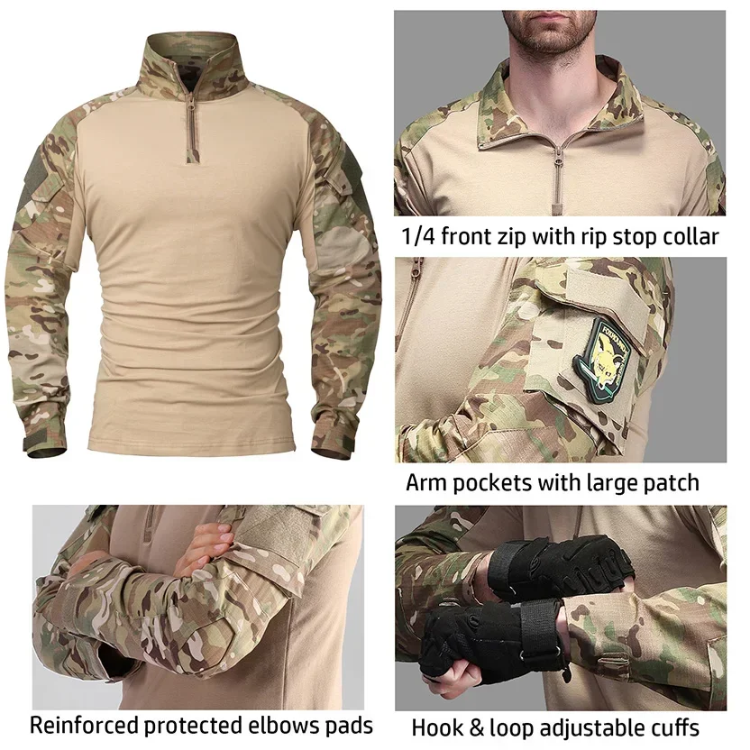 Camisetas tácticas para senderismo al aire libre para hombre, camisa de escalada de caza de manga larga de camuflaje para caza, ropa deportiva transpirable para hombre - imagen 5
