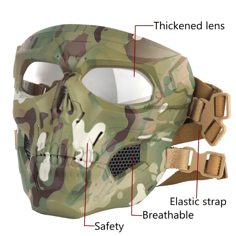 Máscara táctica de calavera Airsoft con lente para caza al aire libre, combate de Paintball, máscaras protectoras de cara completa para juego CS - imagen 4